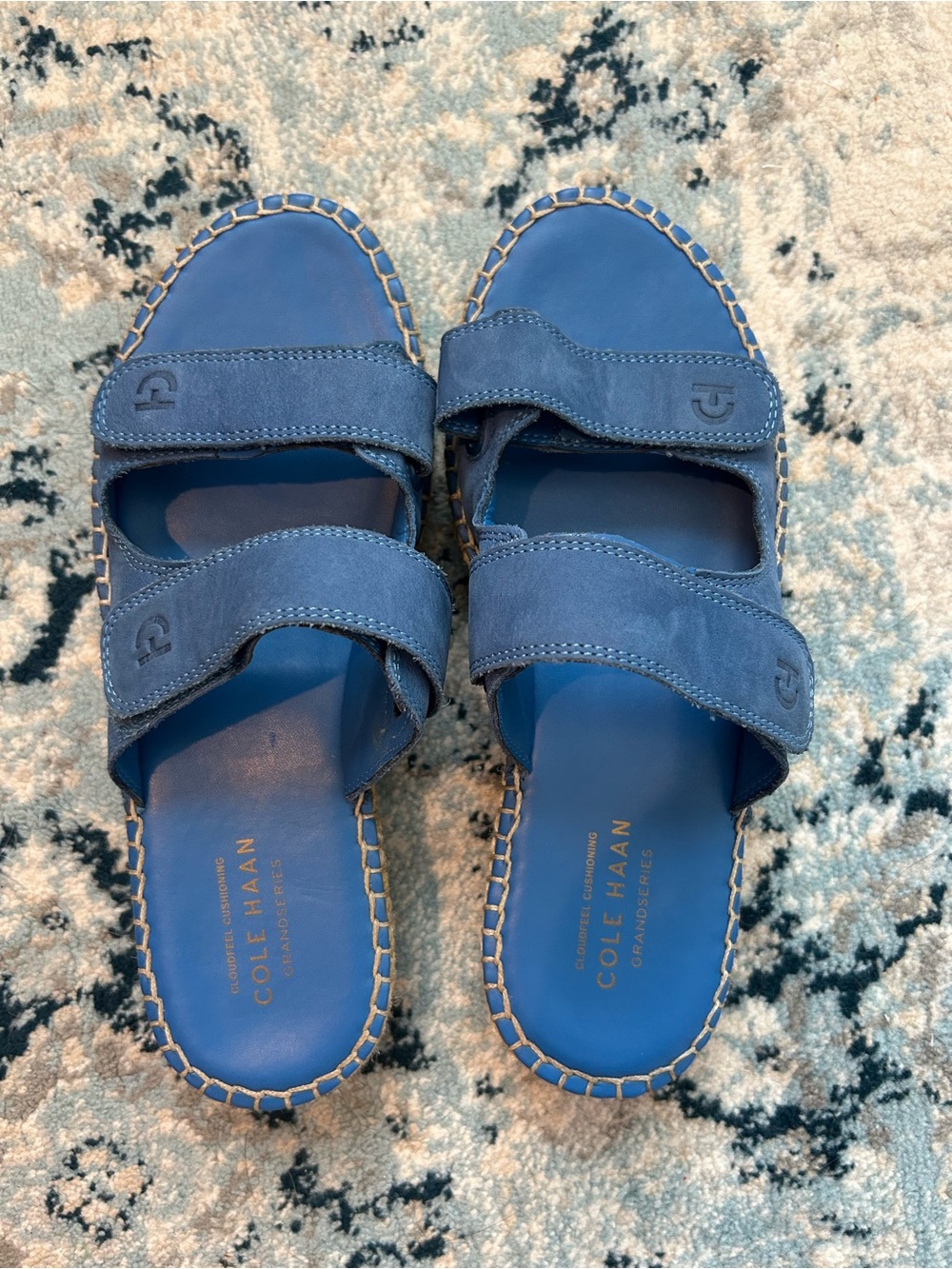 Cole Haan Royal Blue Suede Double-Strap Slide Sandals